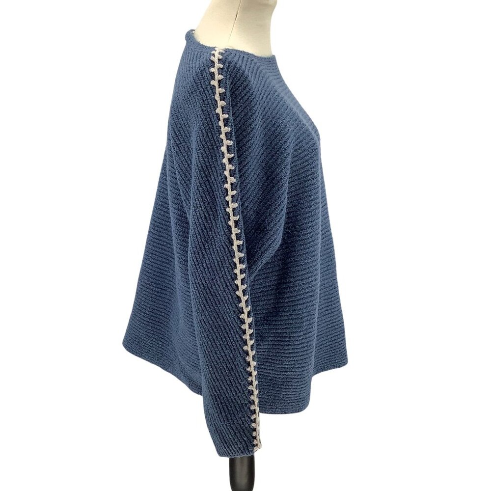 Pure Jill Blue Textured Knit Sweater With Lace Trim On Sleeves Womens XL - Picture 3 of 7